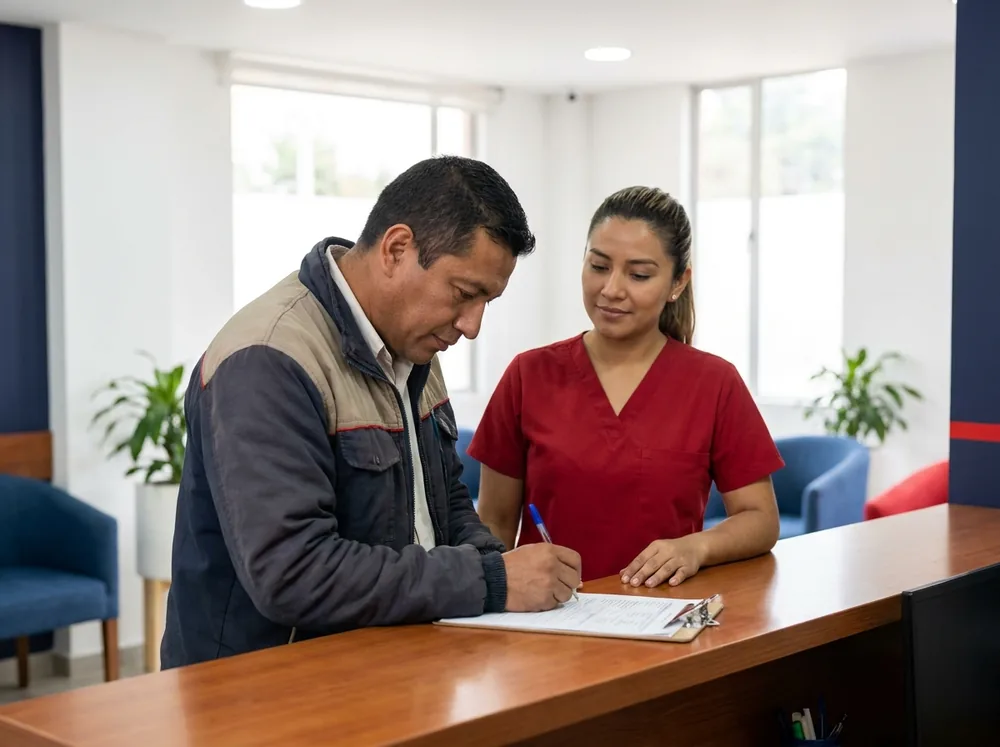 Constancia de entrega del concepto médico de egreso en Bogotá Trabajador firmando la constancia de entrega del concepto médico ocupacional de egreso