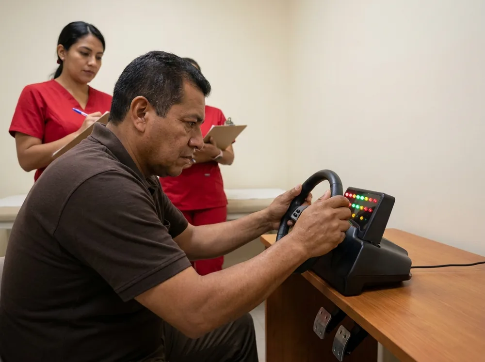 Conductor realizando la prueba psicosensométrica en equipo especializado
