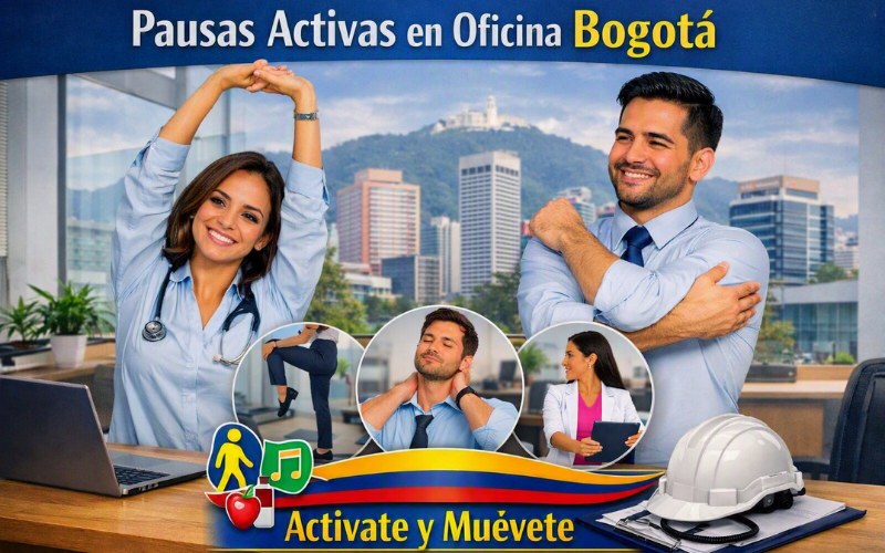 Persona realizando un ejercicio de estiramiento de manos y muñecas durante una pausa activa en el puesto de trabajo